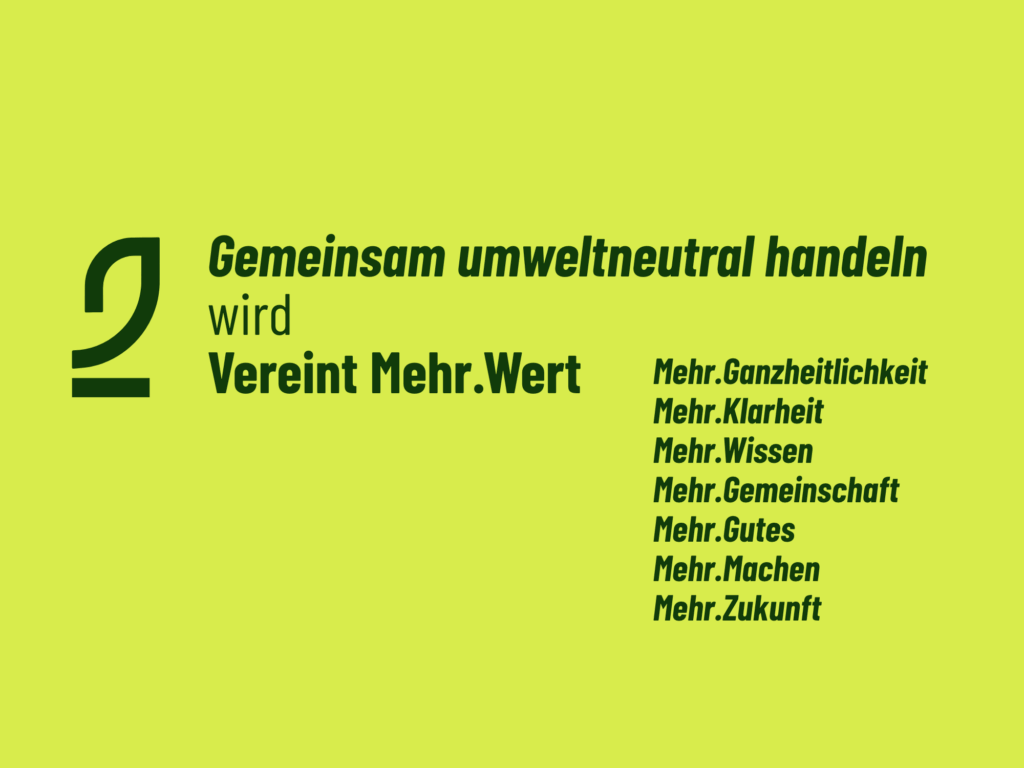 Auf diesem Bild wird die Namensänderung vom Gemeinsam umweltneutral handeln e.V. hin zum Vereint Mehr.Wert e.V. visualisiert.