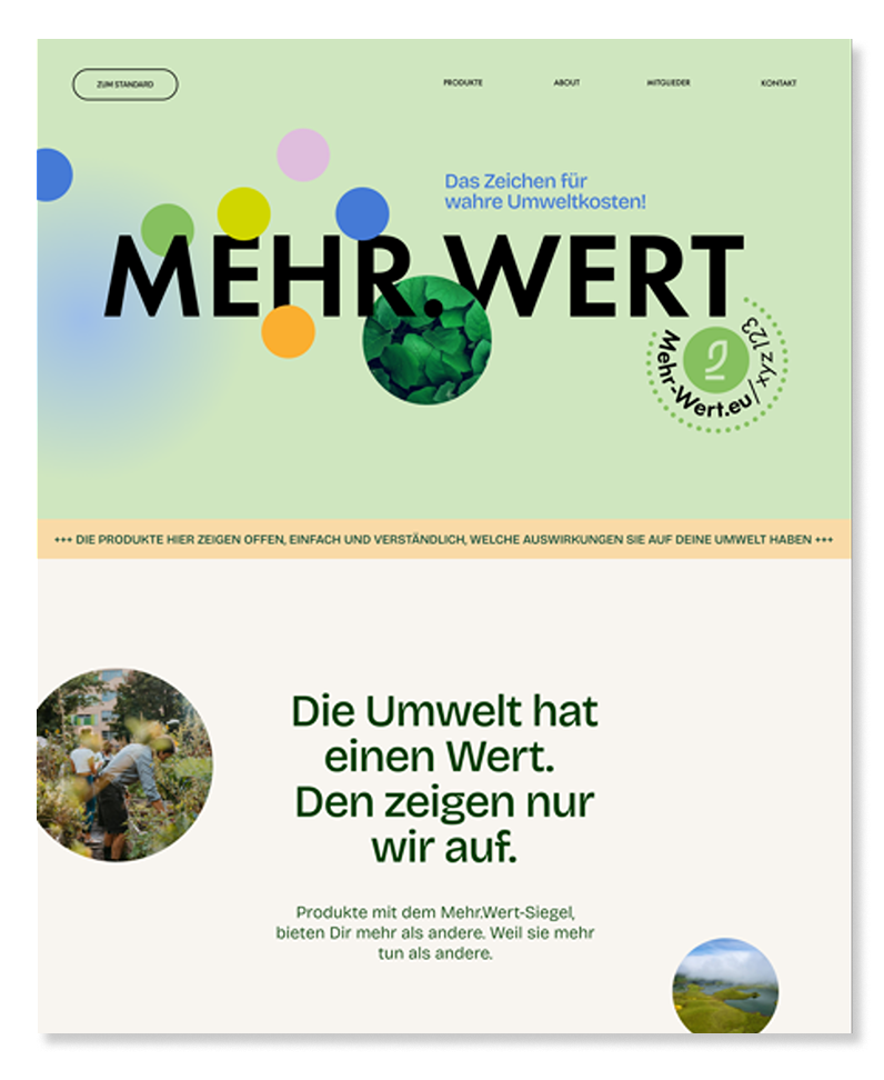 Das Bild skizziert die geplante Umwelt Mehr.Wert-Website als zentrale Konsument:innen-Plattform